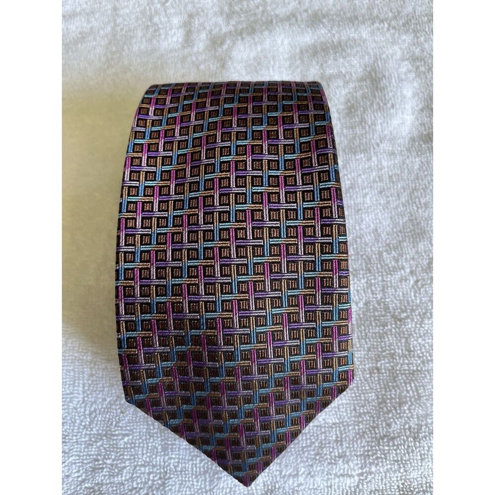 JZ Boulder | 100% Silk Tie | Handmade USA | Multicolor Geometric Weave | NWT